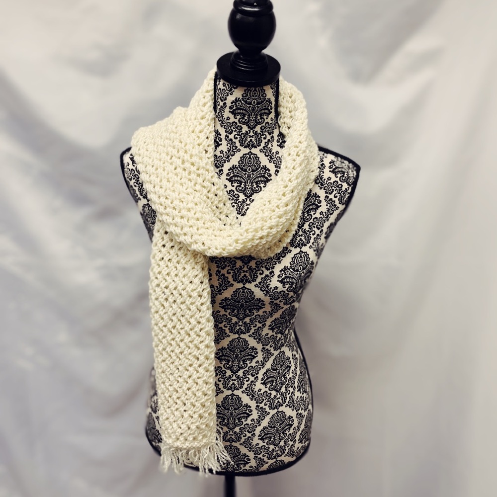 Handmade hand knit scarf - cream